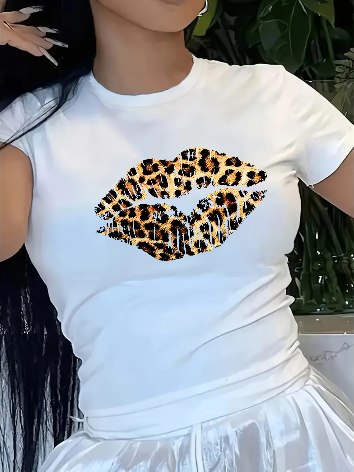 Women's Leopard Lip Graphic T-Shirt Casual Short Sleeve Crew Top Women Tshirt Streetwear Tees Tops