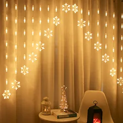 LED Creative Inverted V Snowflake Curtain String Lights Christmas Garland Fairy Lights for Wedding Party Holiday Decoration Lamp