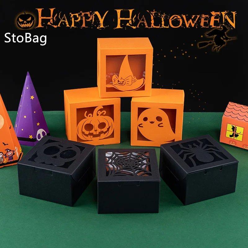 

StoBag-Halloween Candy Packaging Gift Paper Box Chocolate Cookies Biscuits Snack Popcorn Kids Event Party Storage Supplies 6Pcs