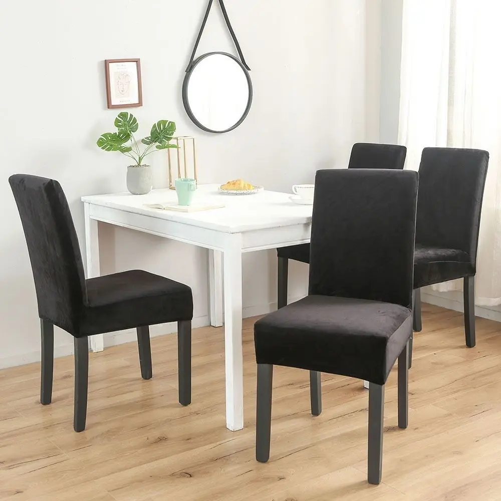 Velvet Dining Chair Cover High Stretch Non Slip Velvet Seat Protector Solid Color Machine Washable Stretch Chair Slipcover
