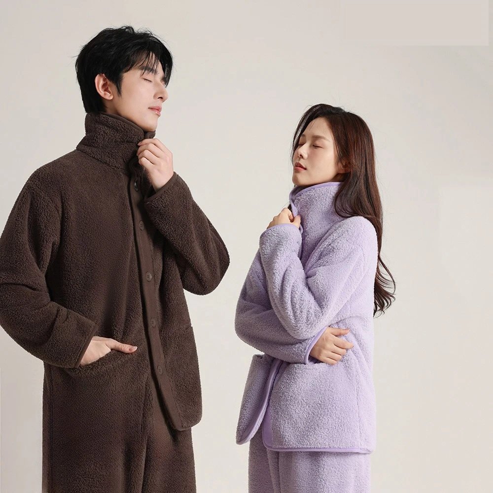 

Winter Sleepwear Coral Fleece Flannel Women's Pajamas Set Thick Warm Couple Home Clothes Men Nightwear Pyjamas Suit Male Sets