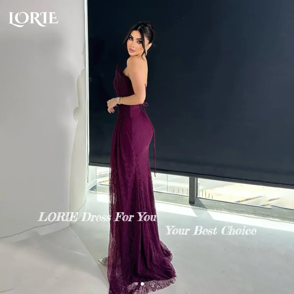 LORIE Slit Lace Arabia Evening Dress Long Sleeve Floor Length Mermaid Prom Dresses Pleats Illsion Arabia Party Gown Customized image 2