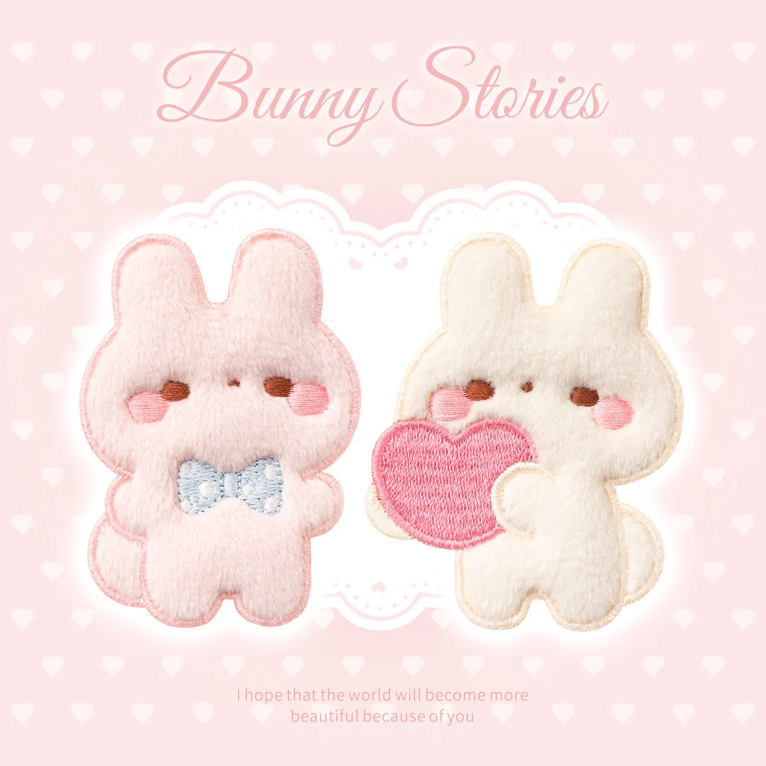 Plush Couple Rabbits Embroidery Patch Appliques for Clothing Diy Bag Phone Decoration Stickers Parches Bordados Para La Ropa