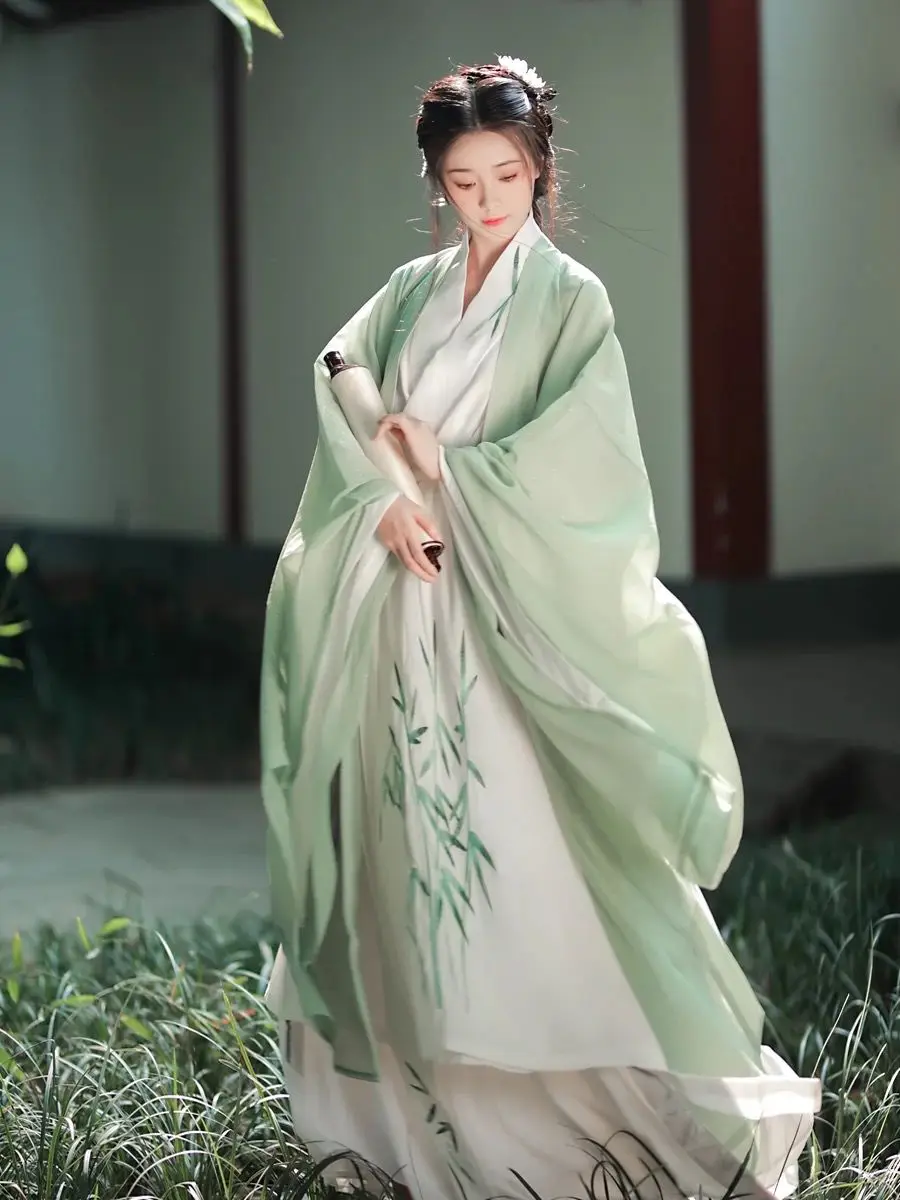 Chinese Hanfu Dress Women Traditional Vintage Hanfu Female Carnival Fairy Cosplay Costume Green&White Hanfu Dress Plus Size XL