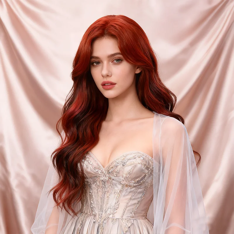 

Винно-красный волнистый длинный вьющийся парик из синтетических волос для женщин с челкой, натуральный вьющийся светлый цвет, формируемый парик, женский парик длиной до талии