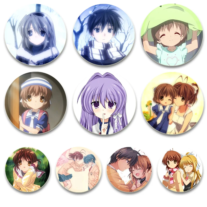 HD Print Pins Anime Clannad Brooches Cartoon Figures Kotomi Ichinose Youhei Sunohara Tomoyo Sakagami Badge Gifts Accessories