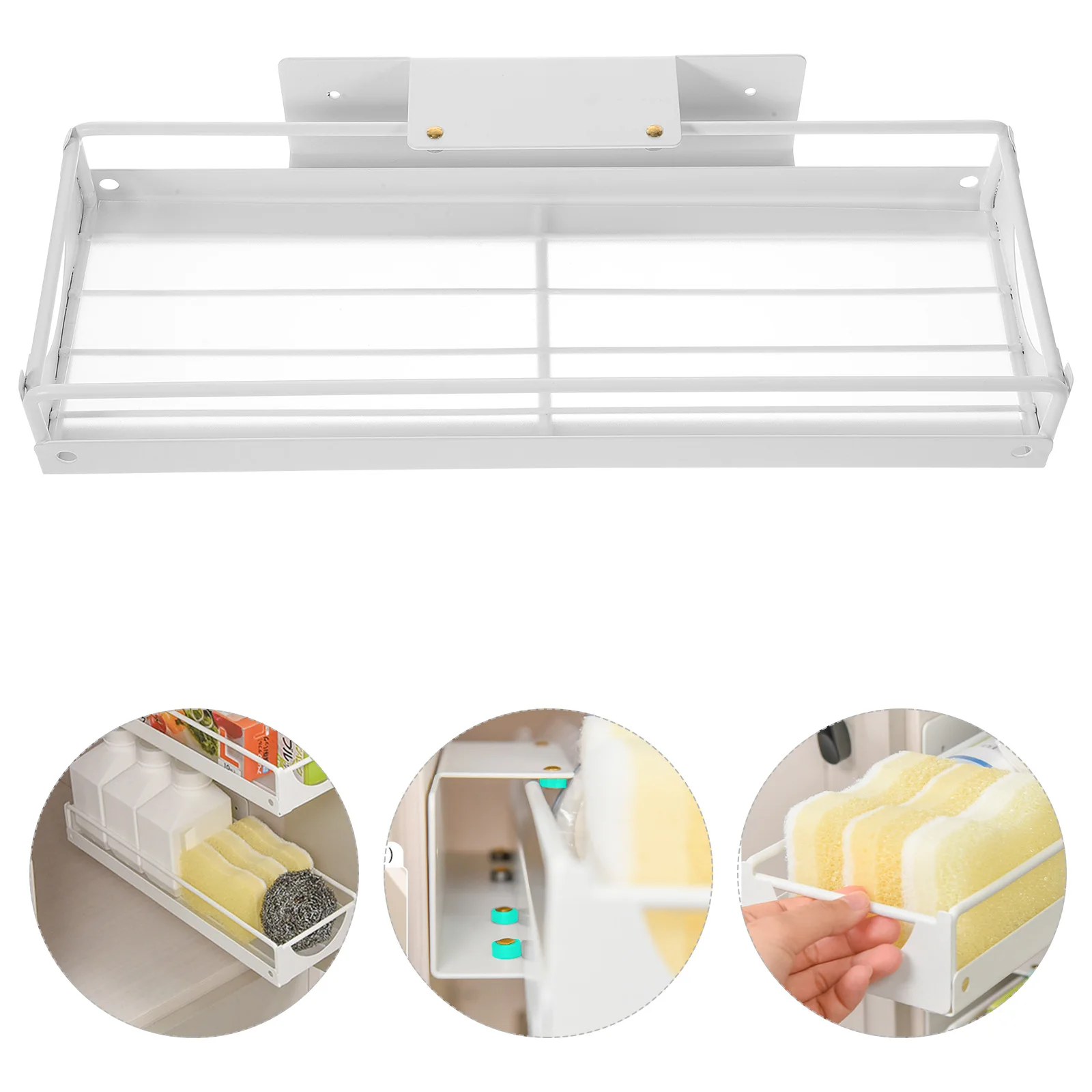 

1PC Pull Out Drawer Rack Under Sink Organizer Kitchen Cabinet Shelf Sliding Storage Metal Small Size White Color
