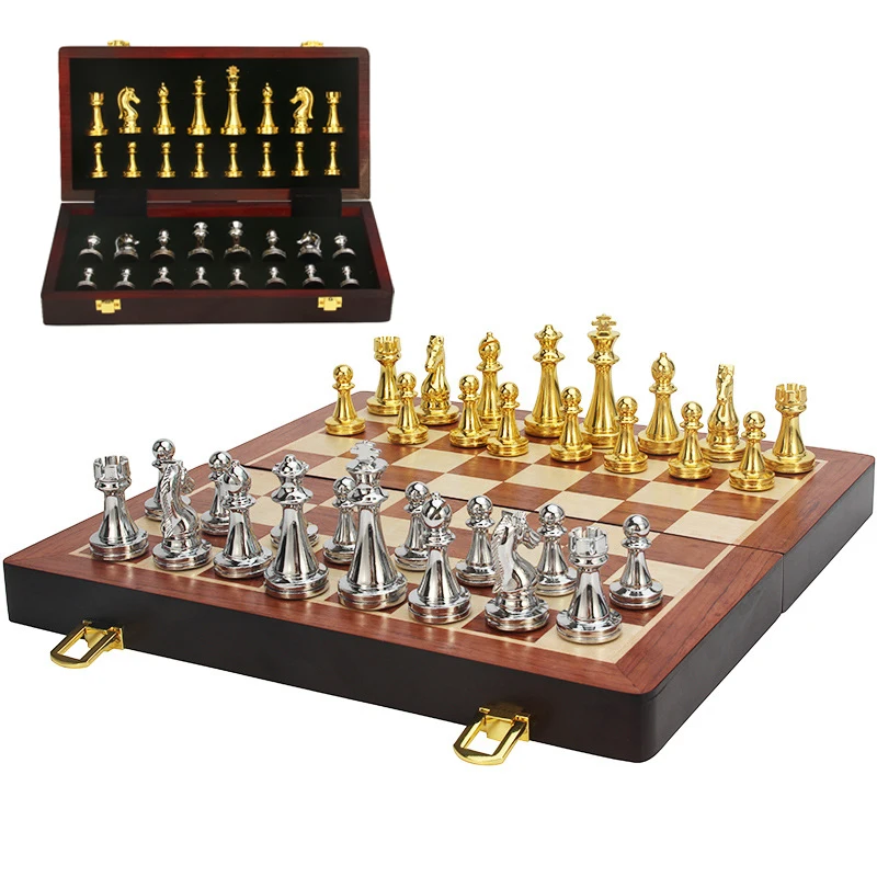 

Professional Metal Chess Folding Wooden Checkerboard High-end Puzzle Chess Game