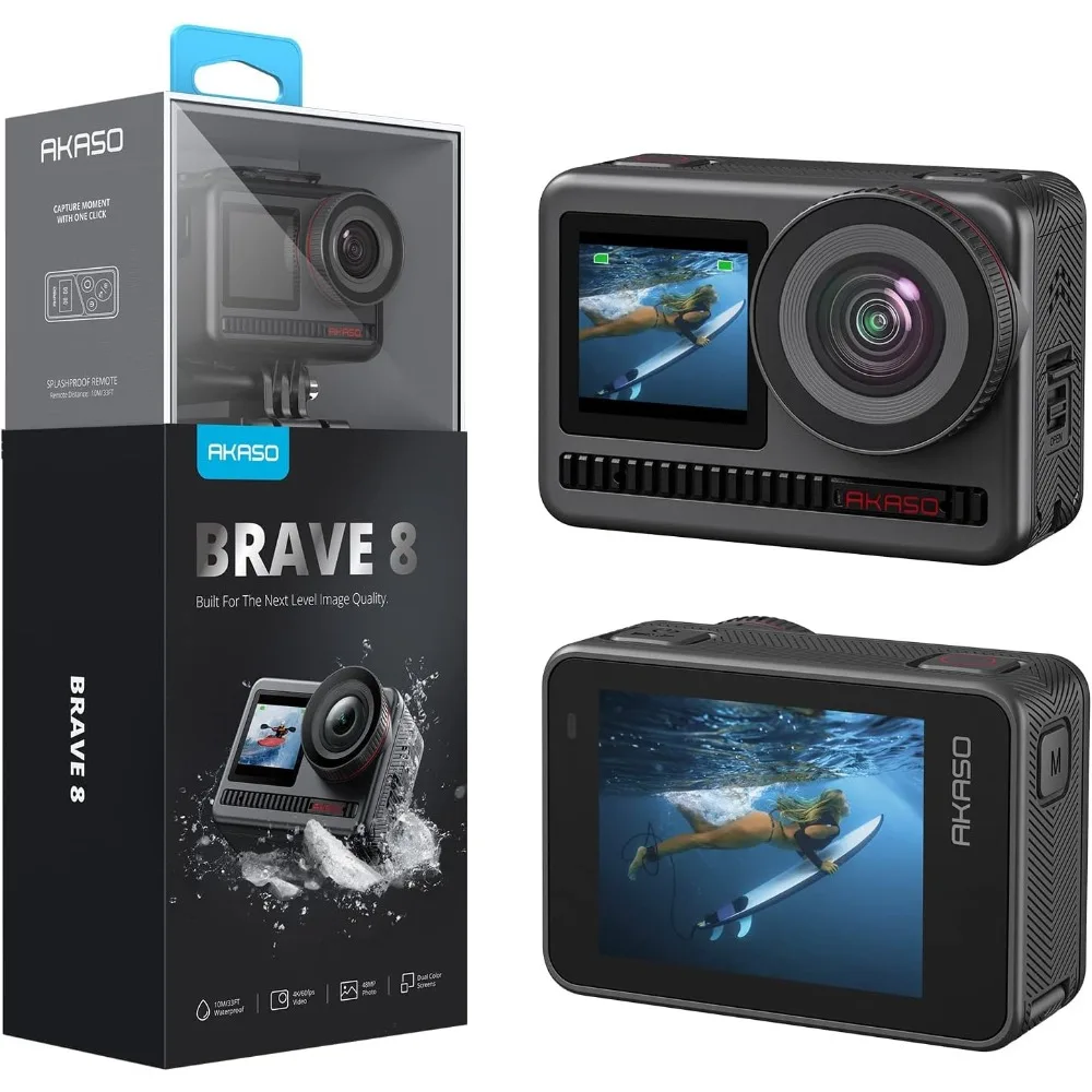 Action Camera, 48MP Photo Touch Screen Waterproof Super Wide Angle 16x Slo-mo
