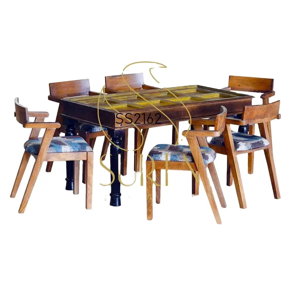 

Дизайн старой двери, резной ресторанный обеденный набор из цельного дерева для курортного ресторана, гостиничного и коммерческого пространства