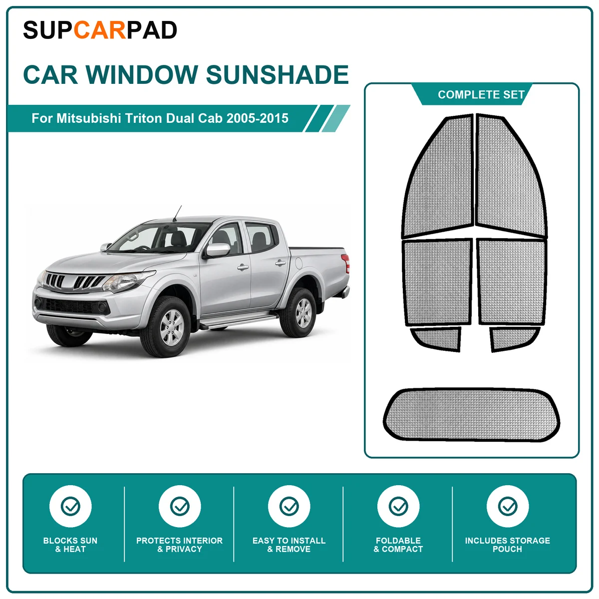 For Mitsubishi Triton Dual Cab 2005-2015 Full Set Car Window Sunshades UV Block Privacy Heat Insulated Foldable Car Curtain