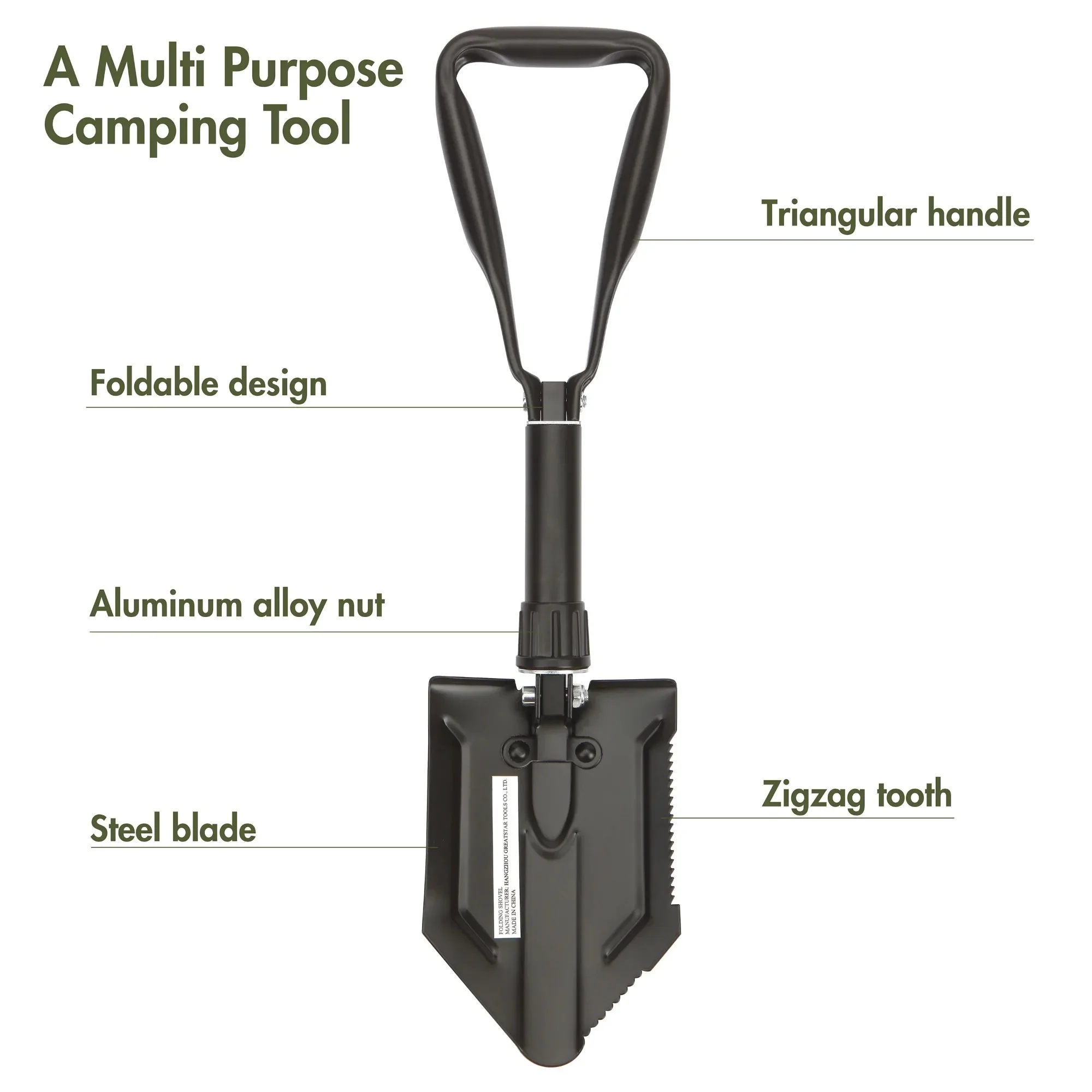 

Heavy Duty Steel Folding Shovel for Garden and Outdoor Use, Black Sand Scoop Tool