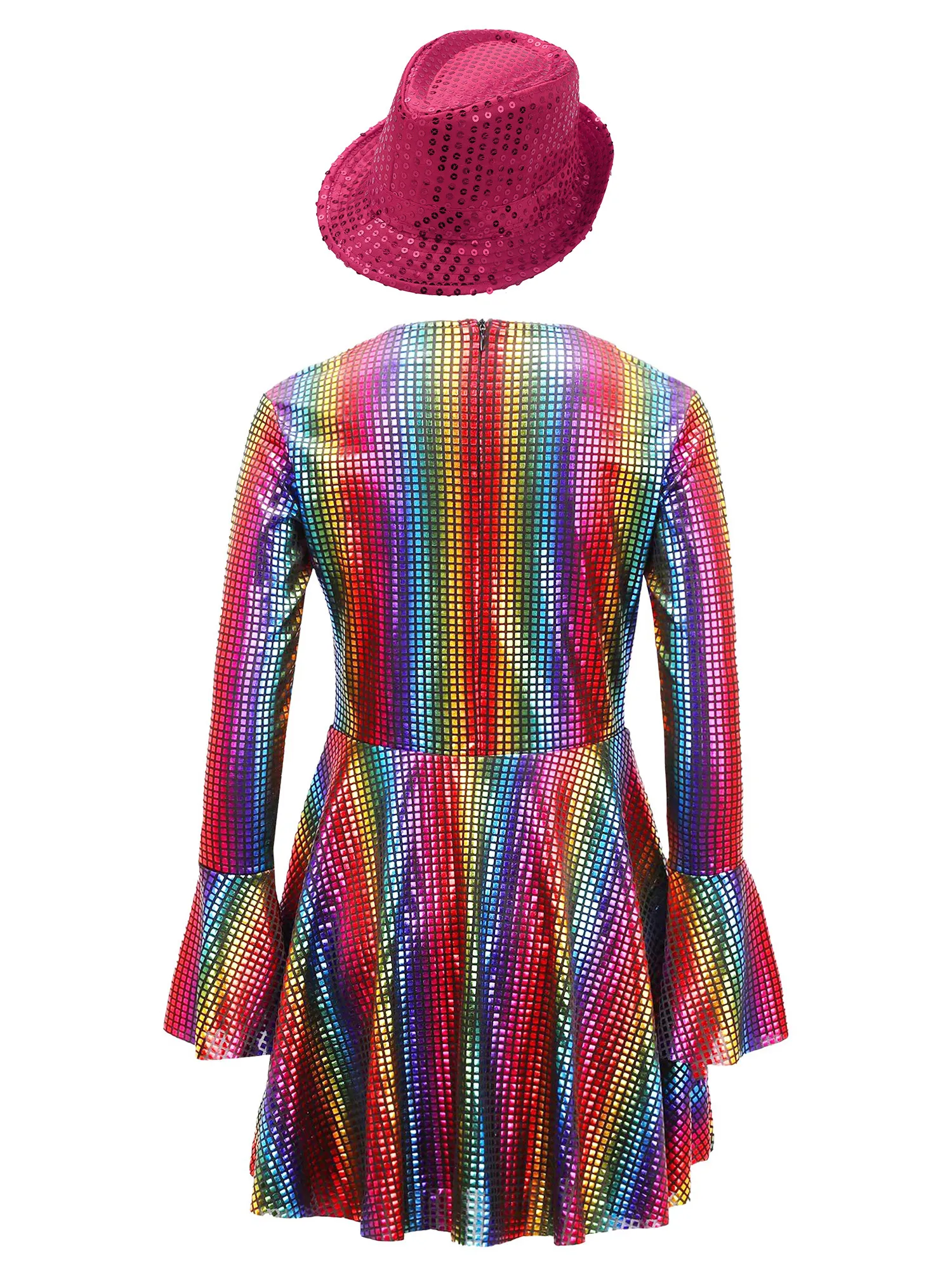 男の子 女の子 70年代 ディスコ ジャズ ダンス衣装 メタリック シャイニー Tシャツ/ドレス スパンコール付き フェドーラハット カーニバル パーティー ヒッピー ストリートウェア