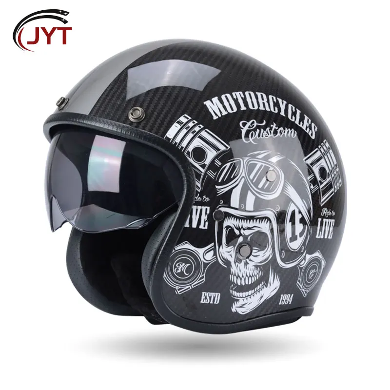 

DOT Approved Open Face Helmet Carbon Fiber 3/4 Motorcycle Helmets Four Seasons Universal 3K Ultra Light Carbon Shell Safety Cap