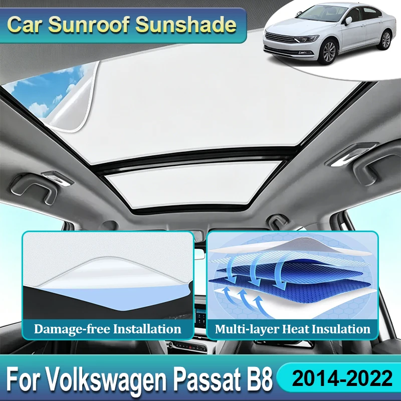 

For Volkswagen VW Passat Magotan B8 Sedans 2014~2022 2021 2020 2019 Electrostatic Adsorption Panoramic Sunroof Suede Sunshade