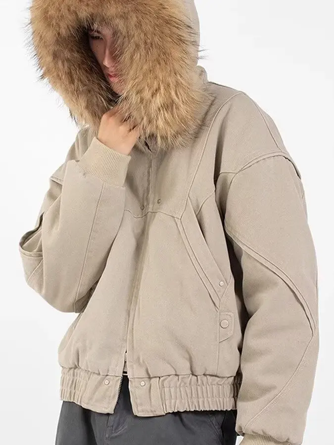 

Retro Waed Canvas Fce Lined Thiened Jaet Men's Cleanfit Cotton Coat Casual Loose Fit Long Sve Zipper Closure Hooded