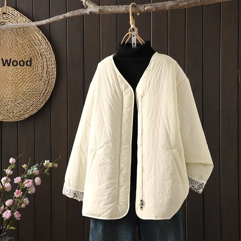 

Vintage Unique round Ne Cotton Jaet Women's Casual Loose Comfortable Autumn Winter Outerwear Soft Cotton Coat