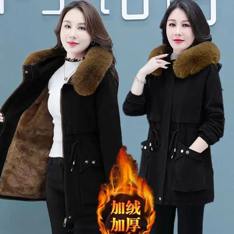 Parkas Womens Winter Jacket Loose Casual Padded Coat Female Large Size Plush Fur Collar Thick Down Cotton Outerwear