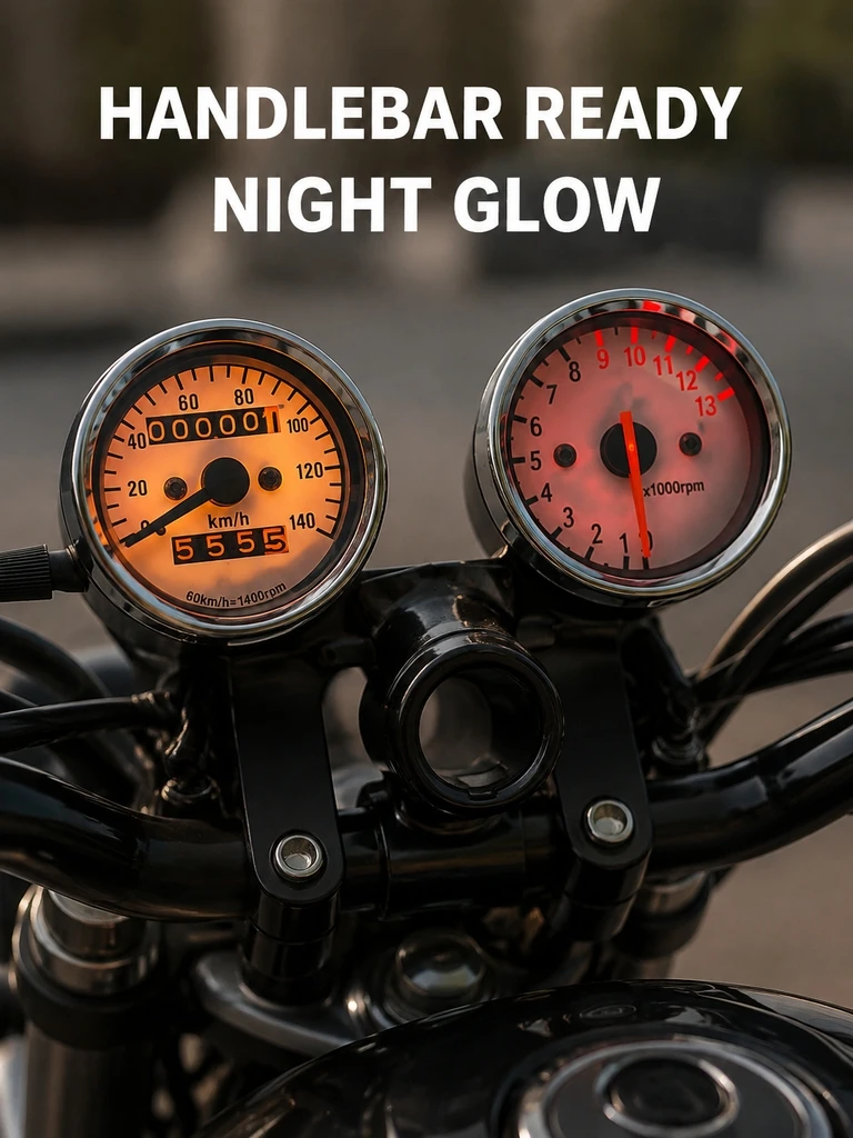 Motorcycle Retro Dual Gauge Speedometer Odometer Tachometer Set 12V 0‑140KM H 0‑13000RPM Meter With Mount Bracket