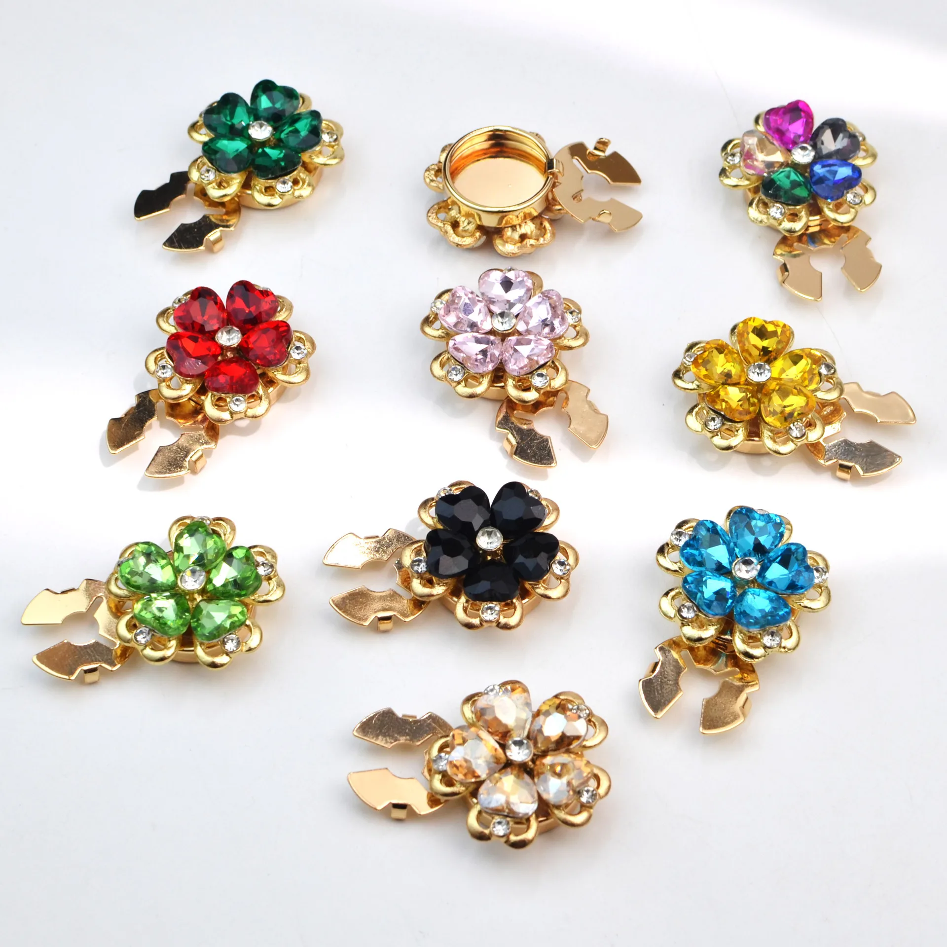 French Luxury Colorful Diamond Flower Metal Button Covers Accessories for Women Shirt Cufflinks