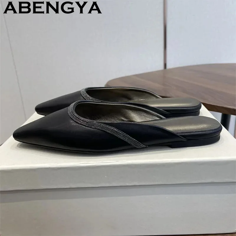 High Quality Suede Leather Pointy Wrap Toe Flat Slippers for Women Summer Classics Slippers 35-41 Size Casual Walk Shoes Mujer view 2