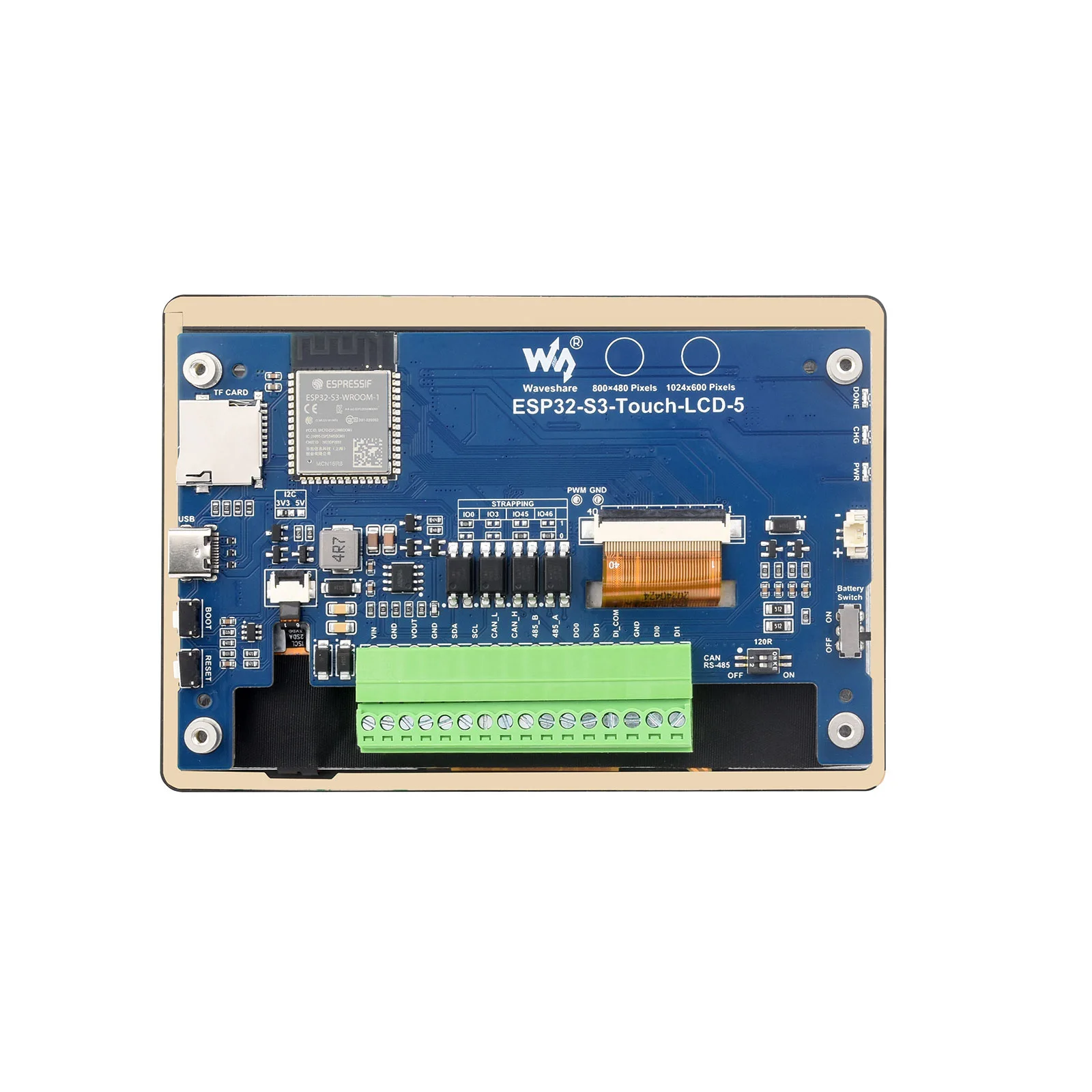 ESP32-S3 Placa de desenvolvimento de display de toque capacitivo de 5 polegadas, toque de 5 pontos, processador dual-core LX7 de 32 bits, suporta WiFi e Blueto