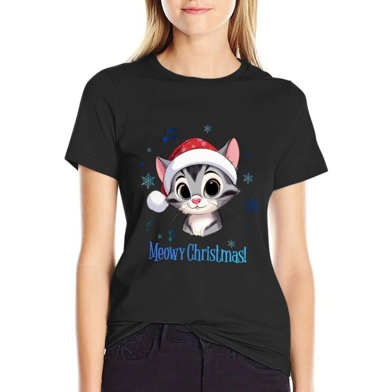 

Meowy Christmas! T-Shirt funny oversized hippie clothes Short sleeve tee tops Women