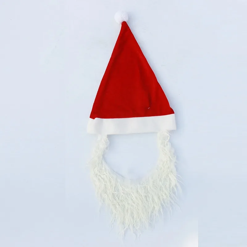 Christmas Cosplay Props Holiday Parties Red Velvet Santa Claus Hats and Beards