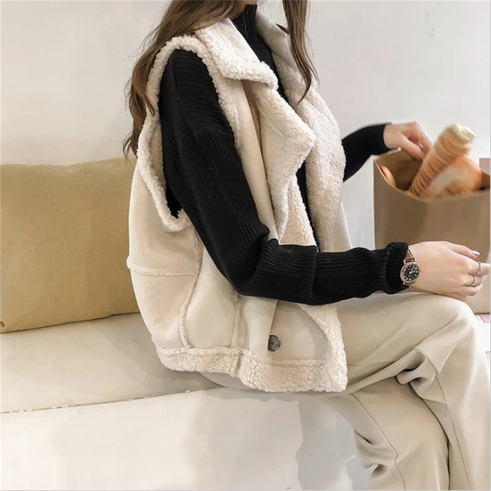 Winter Gilet Autumn Waistcoat Thick Sleeveless Jacket Warm Hot Sale Loose Vest Suede Coat Female Suede Overcoat Outerwear M-4xl