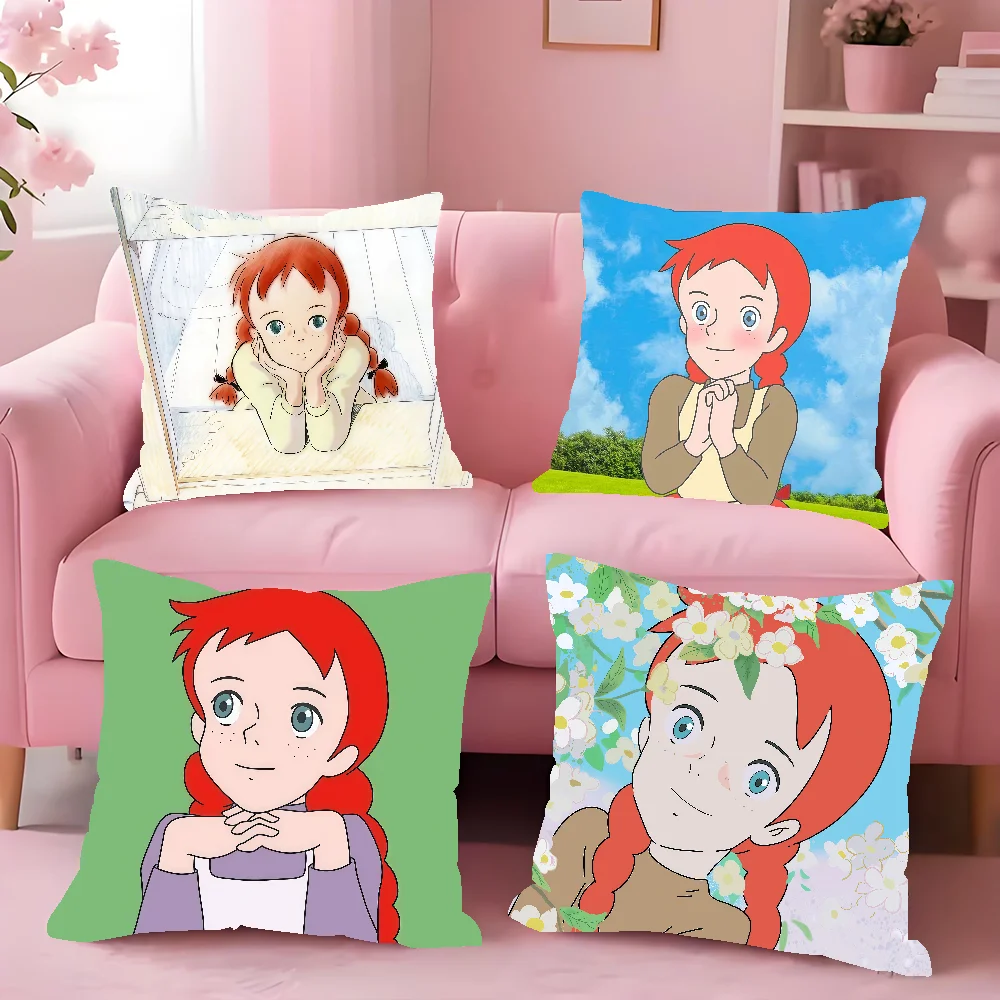 Cartoon Anne Of Green Gables Pillow Case Square Double-Sided Printing Sofa Cushion Cover Pillowcase Bedroom Bedside