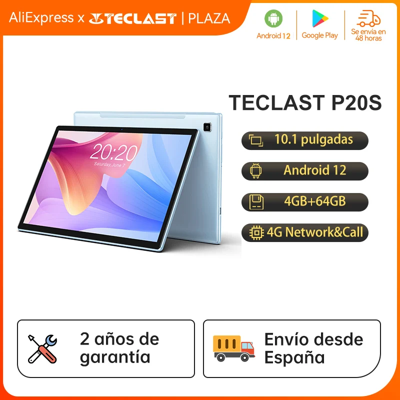 Teclast P20S 10,1 inch Android 12 Tablet PC network communications 4G, 4GB RAM 64GB ROM, support Micro SD extensions, 1280X800 IPS, MTK P22 8 Core, dual 5MP & 2MP, Wi-Fi, GPS, Type-C Cameras