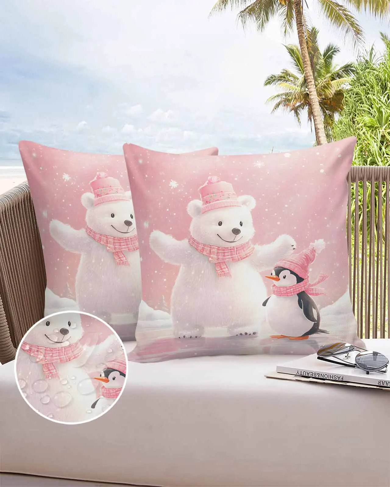 2/4PCS Christmas Pink Bears And Penguins Throw Pillow Cover Case For Sofa Car Home Decoration Pillowcase