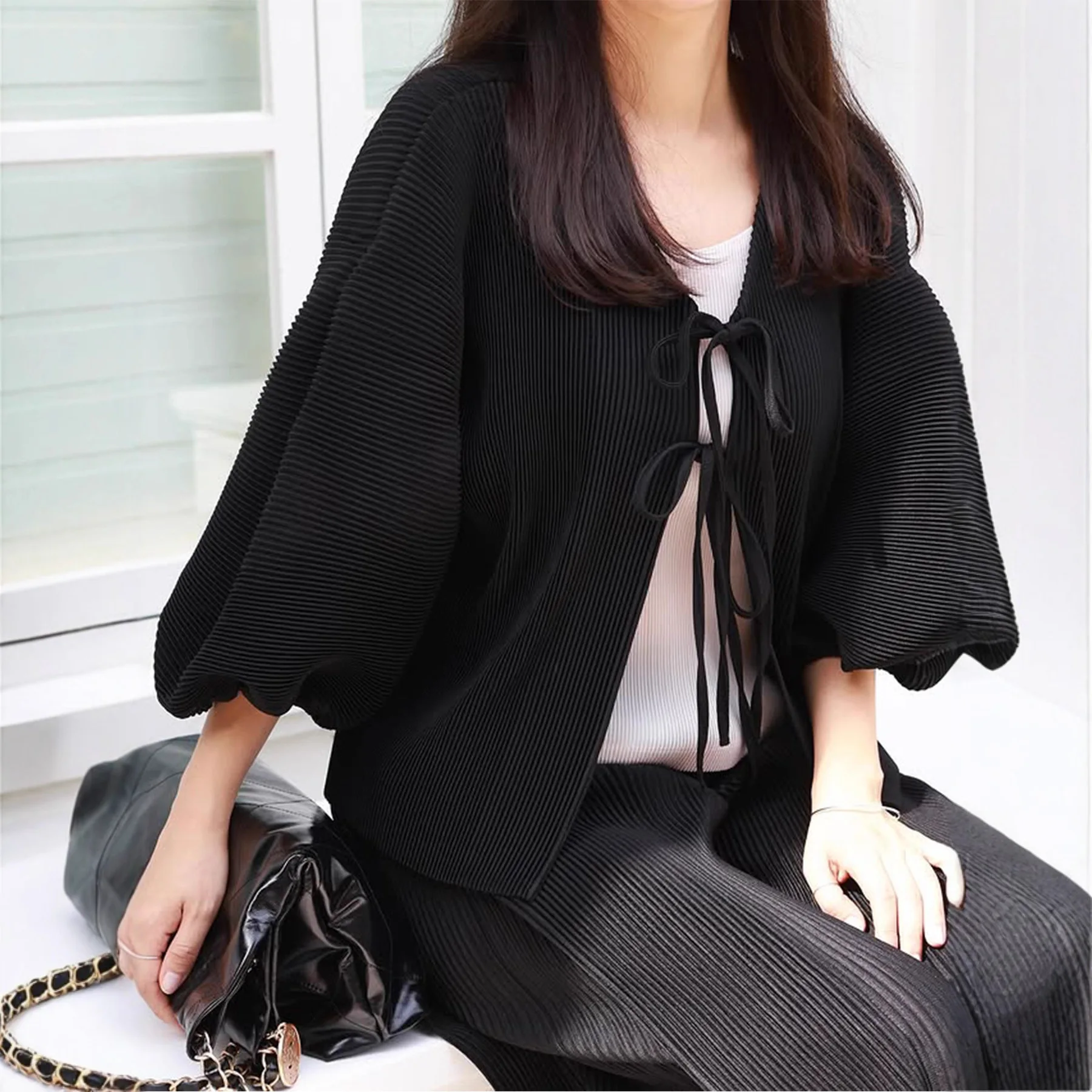 

Miyake плиссированная новинка 2025 года, осенне-зимняя плиссированная однотонная плиссированная куртка-кардиган, простая универсальная однотонная куртка