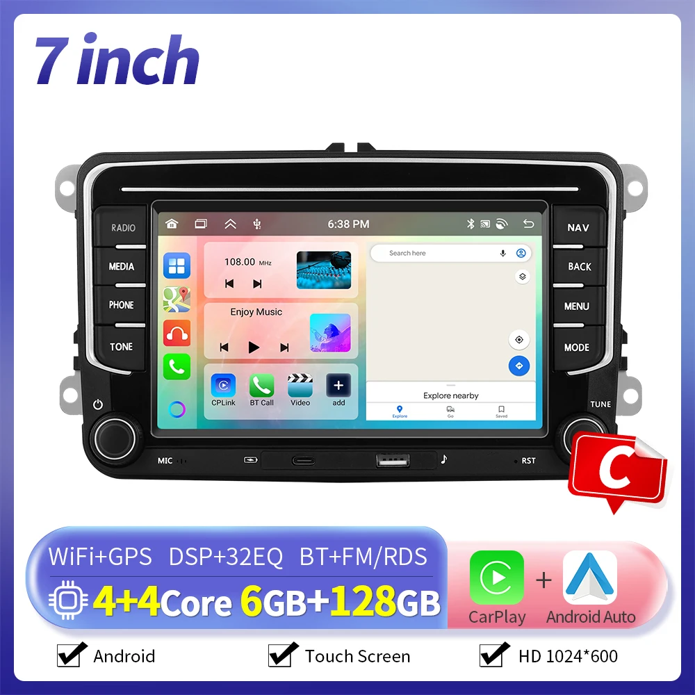 Camecho 7/9 Inch 6 + 128G Android Autoradio GPS Carplay voor VW Volkswagen Golf 5 6 Touran Passat B6 Polo Jetta Sharan Seat Skoda