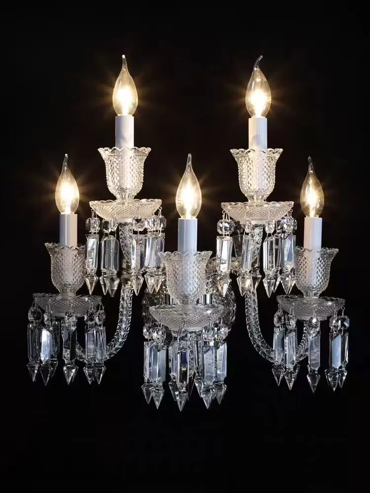 

1/2/3/5/7 Lights Head Gold/Silver French Candle K9 Traditional Crystal Wall Lamp Bedside Aisle Ktv LED Lights