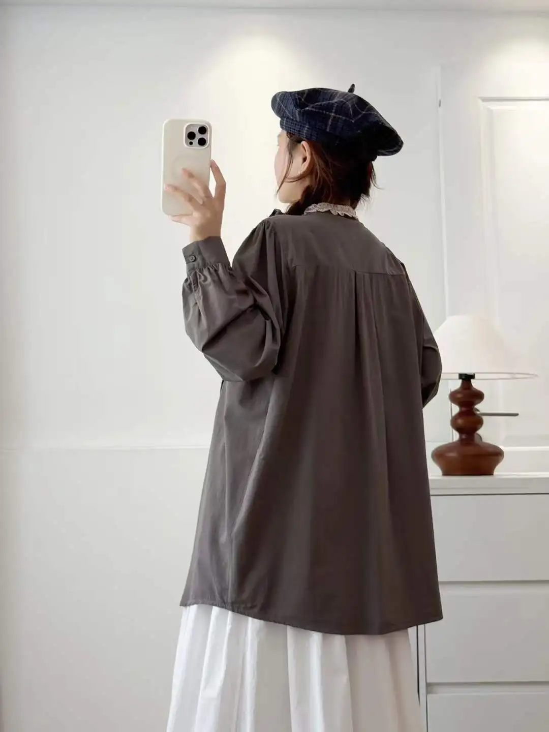 Novo 2025 inverno algodão camisa de manga longa, feminino stand babados retalhos, mori menina design francês doce ins blusa solta t5n952cc