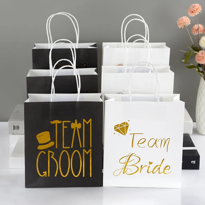 Wedding Team Bride Team Groom Paper Gift Packaging Bags Wedding Bachelorette Hen Party Favors Decoration Bridal Shower Supplies