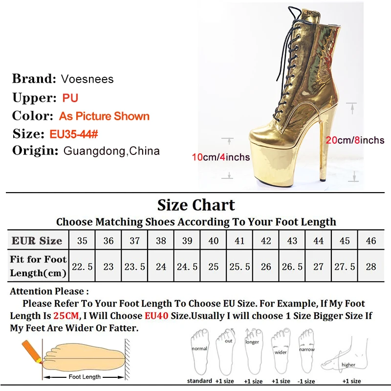 20CM/8inches Platform Pole Dance Boot Women Magic Laser Color Shiny Gold and Silver High Heels Model Catwalk Performance Shoes