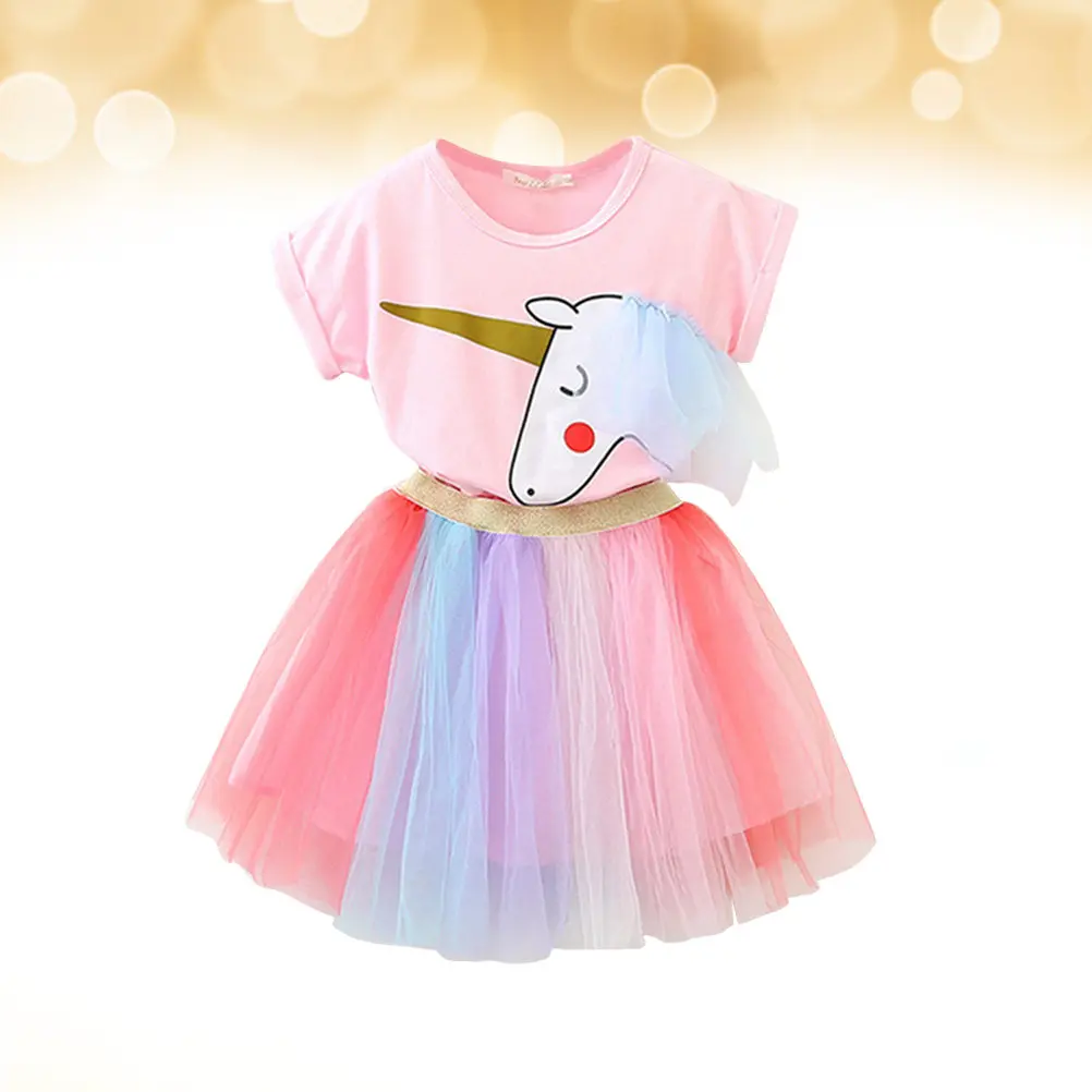 1Set Unicorn Rainbow Tutu Dress Pink 100Cm Girls Birthday Party Cosplay Clothing Skirt Soft Skin Friendly Outfit
