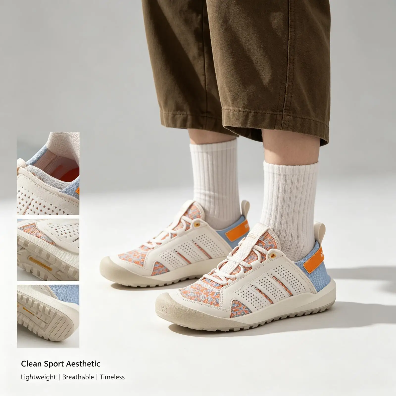 Adidas Lifestyle Sneakers Beige White Orange Accents Breathable Upper Lightweight Cushion Casual Walking Fashion Sports Shoes
