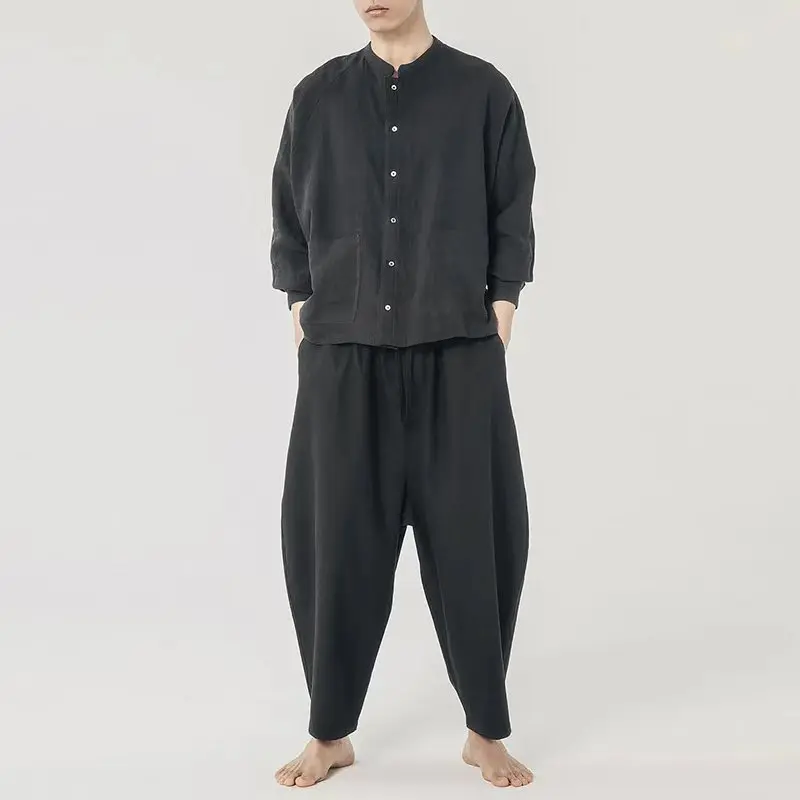 

Retro 100% Linen Men Shirt Casual Oversized Long Sleeve Turn Down Collar Stylish Women's Blouse Camisa Feminina