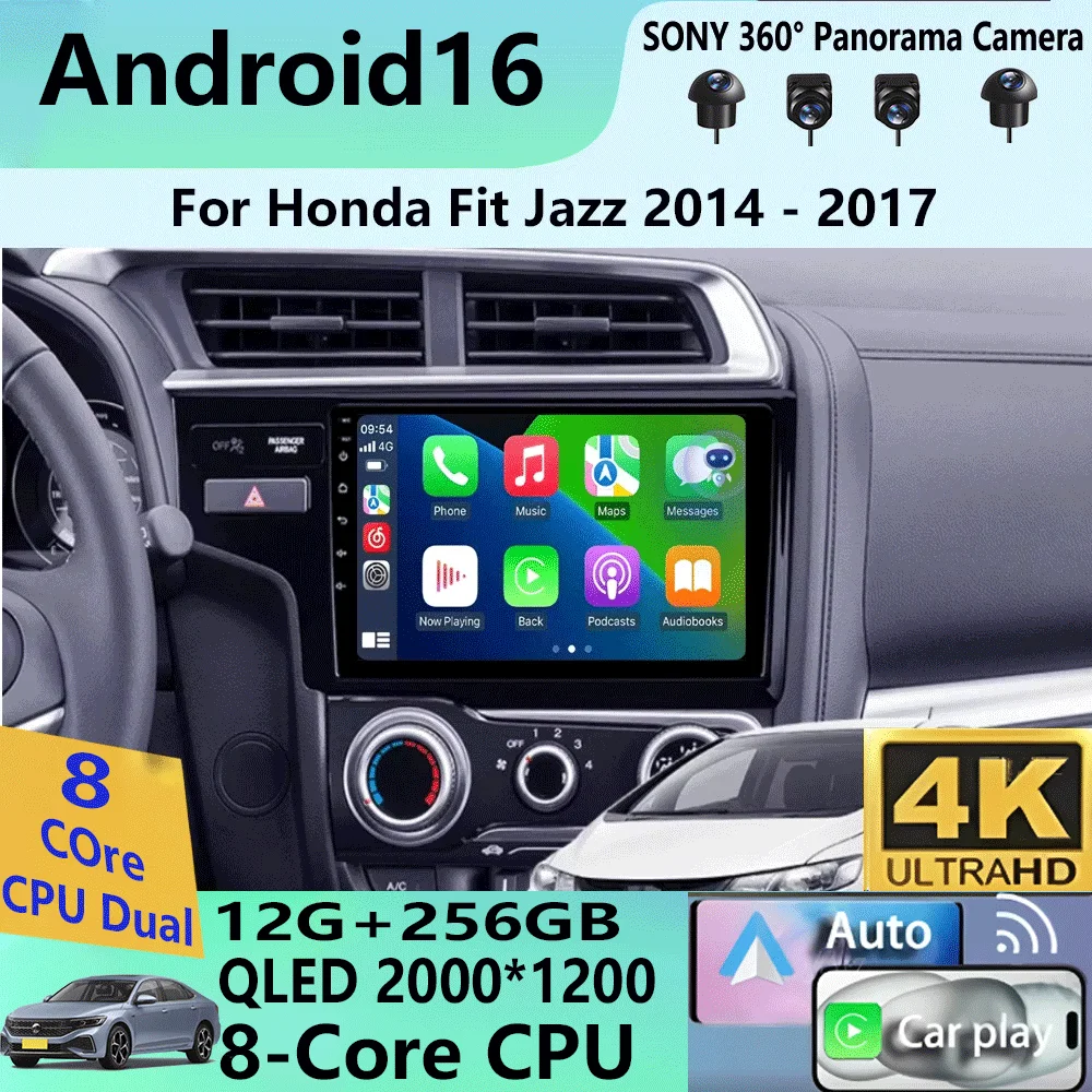 

Автомагнитола Android 16 для Honda Jazz 3 2015-2020, Fit 3 GP GK 2013-2020, QLED мультимедийный плеер, GPS-навигация, BT, Carplay, Auto