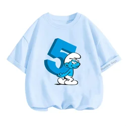 Maglietta Smurfs per bambini maglietta estiva per cartoni animati numero di compleanno 3-9 stampa t-shirt a maniche corte Set vestiti per ragazzo abbigliamento per ragazze top Casual