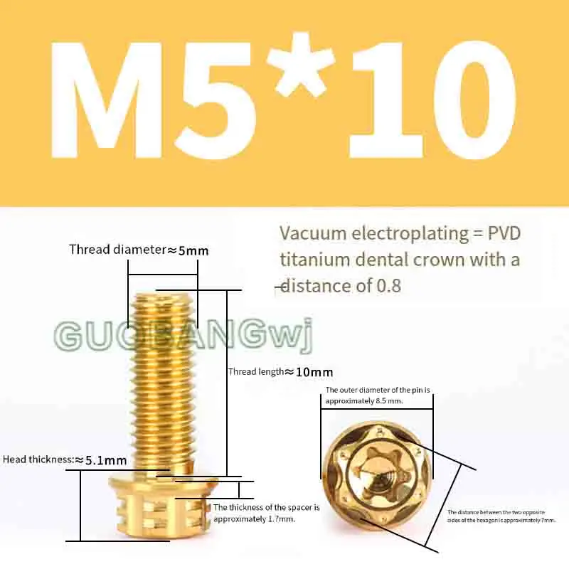 TC4 Titanium Alloy Fancy Screws, Internal/External Hex Flange Bolts for Motorcycle Caliper , M5toM10,Lightweight & High Strength