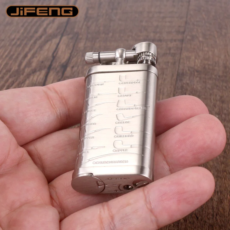 JIFENG Original Vintage Gas Butane Lighter Metal Multi-Functional Grinding Wheel Tobacco Pipe Tamper Cigarette Cigar Smoke Gift