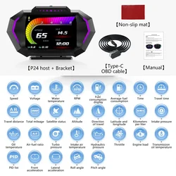 P24 Head Up Display OBD + GPS Speedometer on Board Computer with Water Temp Fuel Consumption Slope Meter with 10 Alarm Functions