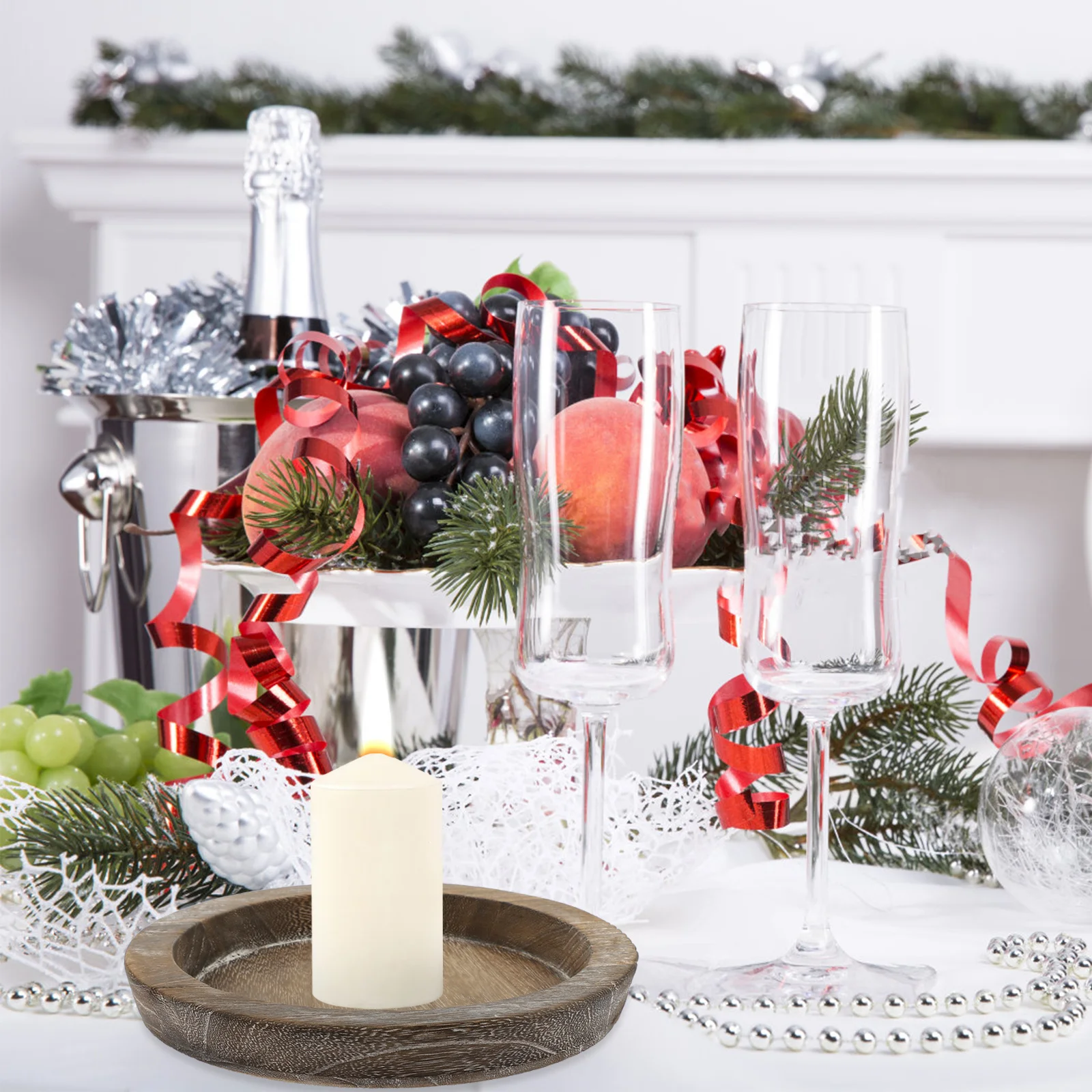 

1Pcs Wooden Round Tray Light Brown Simple Design Holder Table Decor Home Storage for Sundries Keys Remote Holiday