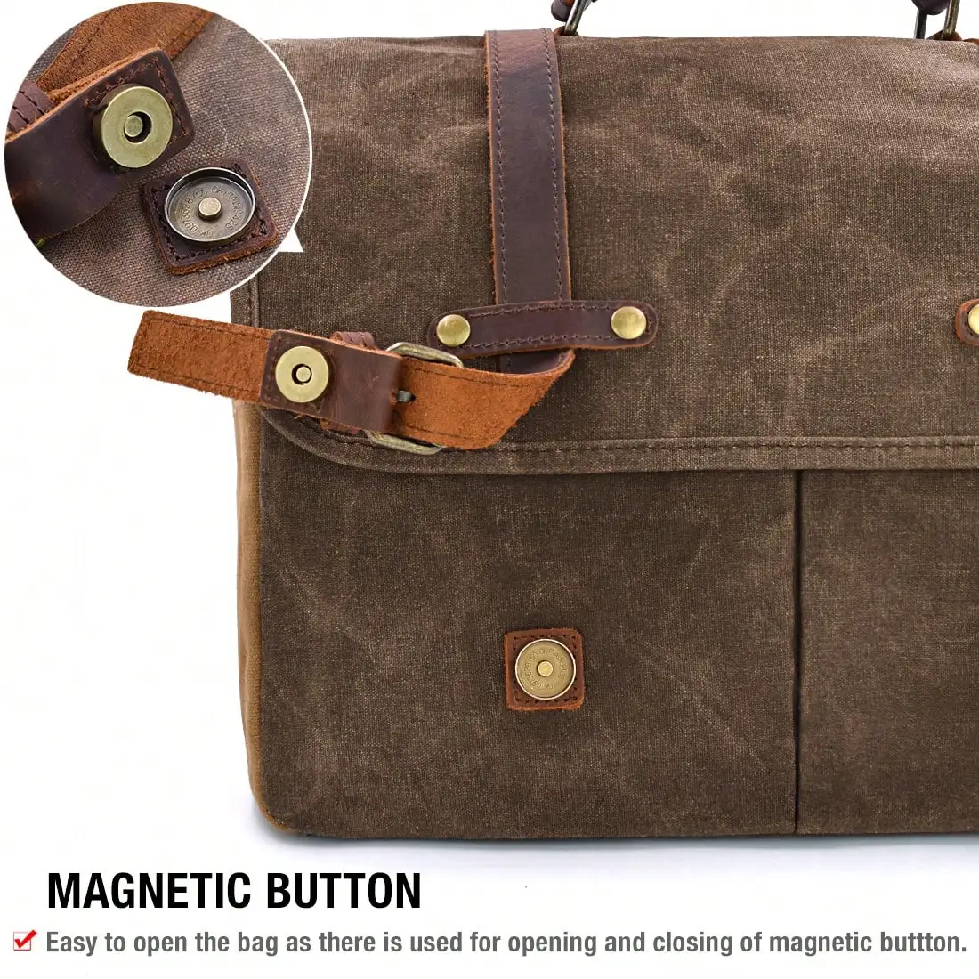 

Mens Messenger Bag 15.6 Inch Waterproof Vintage Genuine Leather Waxed Canvas Briefcase Large Satchel Shoulder Bag Rugged Leather Computer Laptop Bag With Leather Pencil Case Pouch
