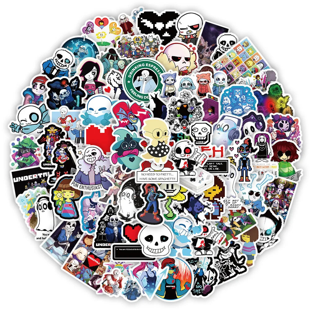 50/100 PIÈCES UNDERTALE Dessin Animé Autocollants Jeu de Rôle Graffiti Autocollants BRICOLAGE Jouet Carnet Valise Téléphone Réfrigérateur Vélo Guitare