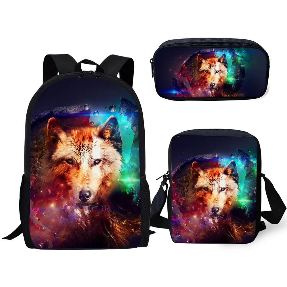 Popular Youthful Moon Wolf 3D Print 3pcs/Set Student Travel bags Laptop Daypack Backpack Shoulder Bag Pencil Case